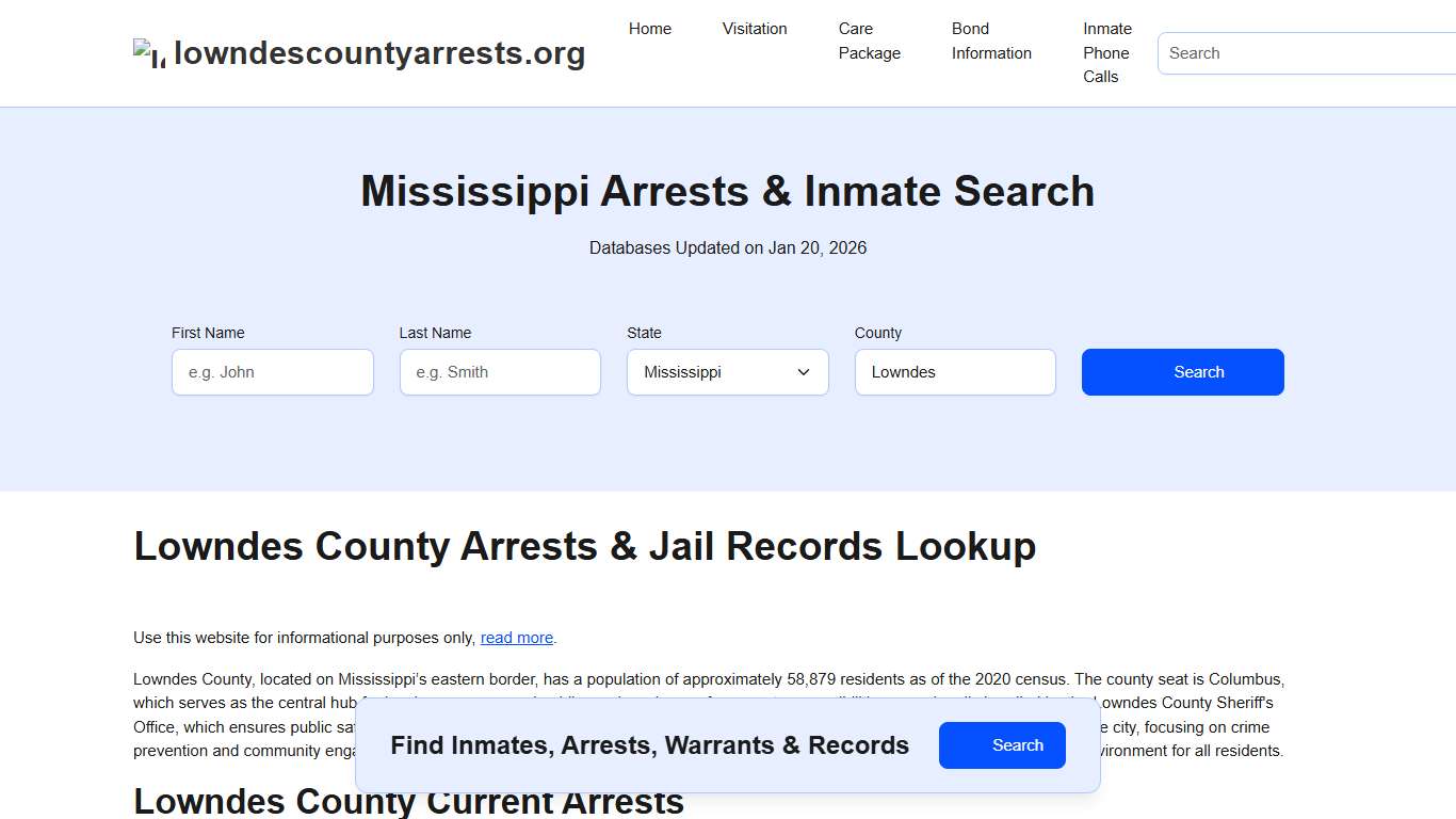 Lowndes County, MS Arrests, Warrants, Police Records Search
