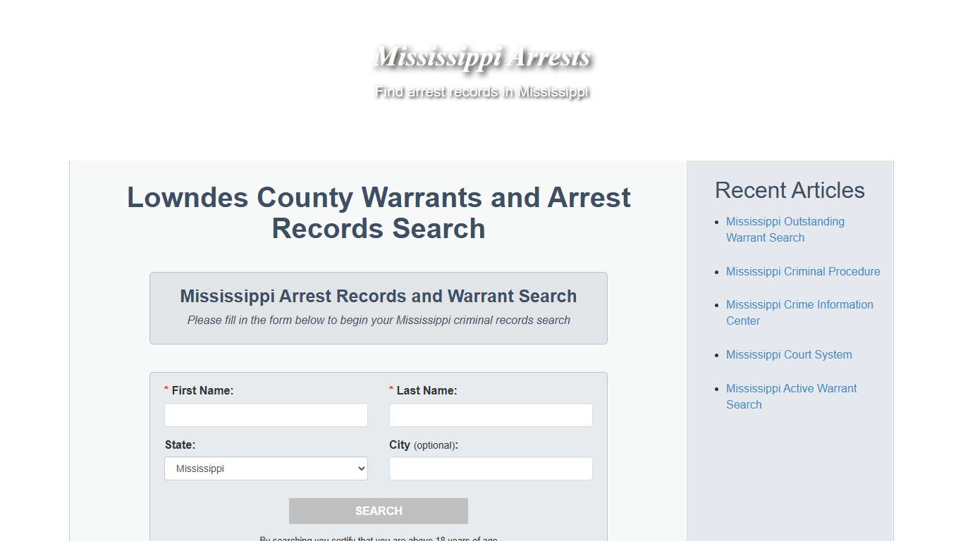 Lowndes County Warrants and Arrest Records Search - Mississippi Arrests